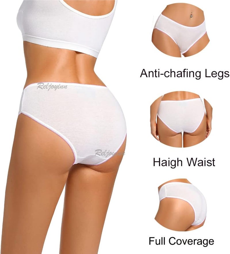 Reljoyinn Women’s 100% Cotton Disposable Underwear Mid waist Panties for Travel Hospital Stays Underpants White(10pack) - Image 3